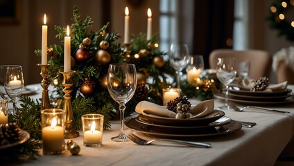 Elegant festive table settings for a stylish Christmas dinner.