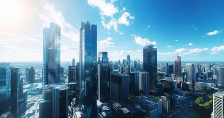 Aerial View of City Skyline and Skyscrapers Under Blue Sky and White Clouds
