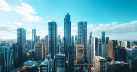 Aerial View of City Skyline and Skyscrapers Under Blue Sky and White Clouds