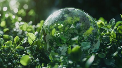 Ethereal Glass Sphere Reflecting Green Foliage in Natural Garden Landscape