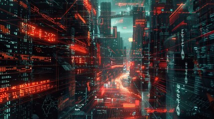 Fototapeta premium Futuristic matrix style finance and analytics composition with digital graphs and currency symbols