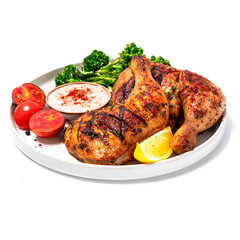 Fresh grilled leg piece chicken with vegetables