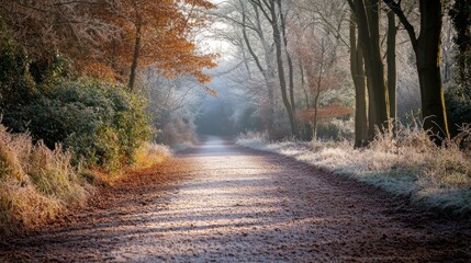 Obraz premium Frosted Path Through a Wintery Forest