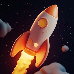 3D Space Exploration Icon: Journey Beyond Earth Illustration Logo