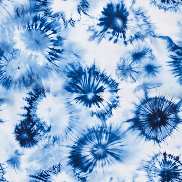 Blue and White Tye Dye, Shibori Floral Shapes, Seamless Pattern Swatch, Loopable Wallpaper, Textile and Fabric Design.