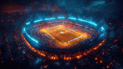 Illuminated Stadium Field Enhanced by AI-Driven Lighting for Spectacular Sports Events