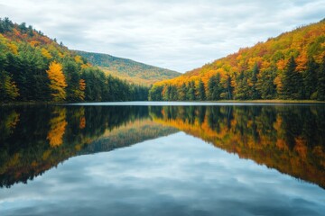 A serene lake with a reflection of surrounding forested hills, showcasing the natural beauty and importance of water conservation.