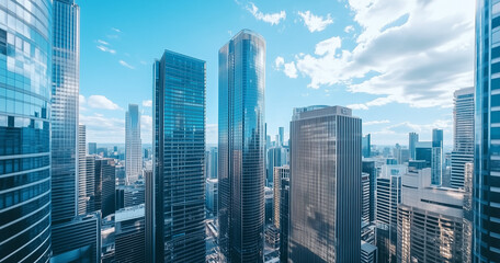 Aerial View of City Skyline and High-Rise Buildings Under Blue Sky and White Clouds