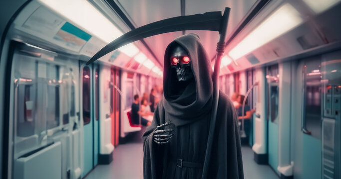 Costumed Halloween character in the subway. Halloween concept. - Powered by Adobe