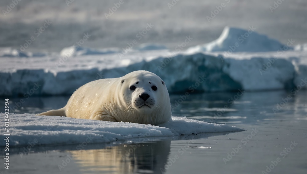 Wall mural ethereal harp seal captured in a tranquil environment.