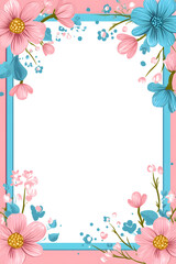 Obraz premium Elegant, colorful frame with blue flowers, a hot pink background, and a vector illustration design. White space in the center of each rectangle for writing text design