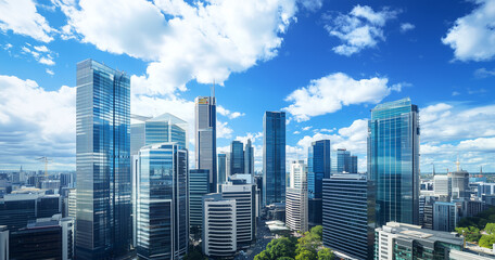Aerial View of City Skyline and High-Rise Buildings Under Blue Sky and White Clouds