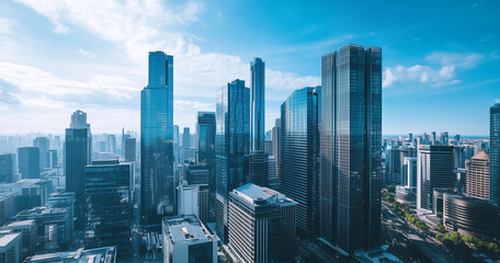 Aerial View of City Skyline and High-Rise Buildings Under Blue Sky and White Clouds