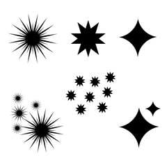 set of black sparkling stars or sun