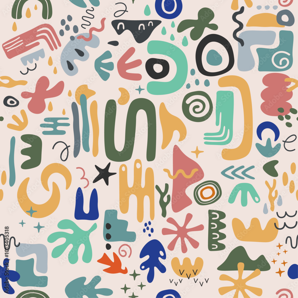 Leinwandbilder and background of squiggles and varius abstractions. seamless back ground from abstract geometric sh