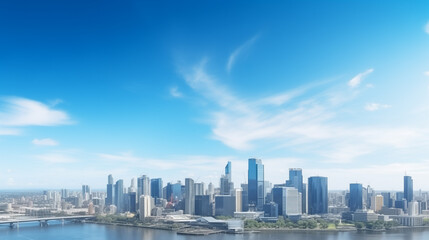 Obraz premium Aerial View of City Skyline and High-Rise Buildings Under Blue Sky and White Clouds