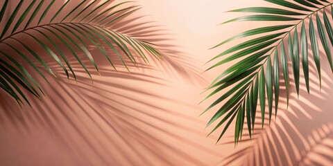 Shadow of tropical flower on smooth peach colored wall