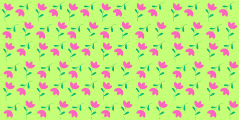 Seamless floral pattern with pink flowers and light green background