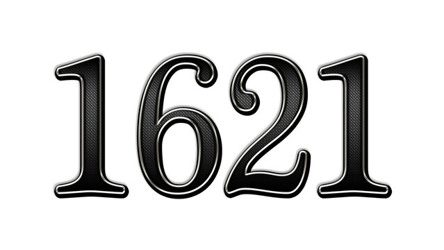 black metal 3d design of number 1621 on white background.