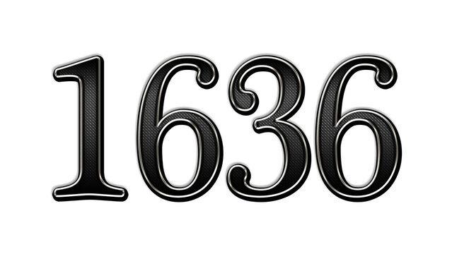 black metal 3d design of number 1636 on white background.