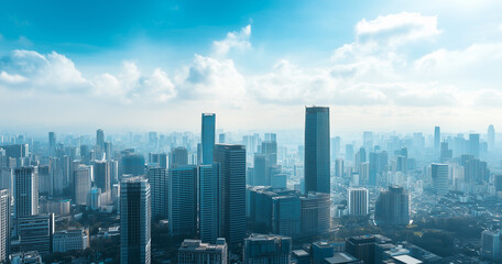 Aerial View of City Skyline and High-Rise Buildings Under Blue Sky and White Clouds