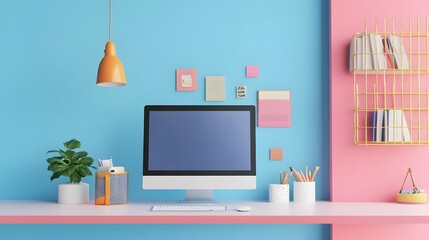 Web UI-UX design, SEO optimization marketing. Studying at home, online education at the university. Web building and cooperation meeting. 3d render illustration. 