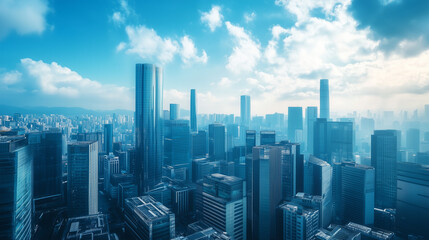 Aerial View of City Skyline and High-Rise Buildings Under Blue Sky and White Clouds