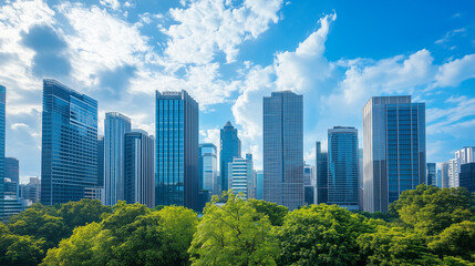 City Skyline and Skyscrapers Under Blue Sky and White Clouds Aerial View