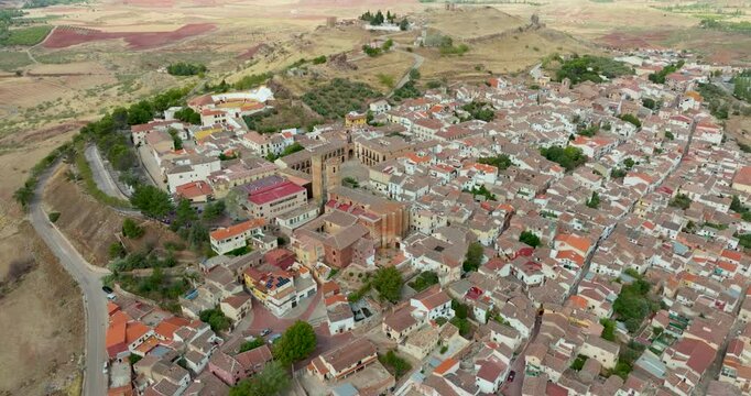Aerial flight over the city of Alcaraz