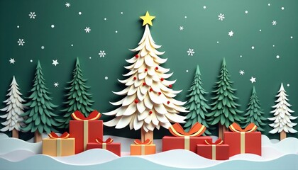 Obraz premium christmas, tree, winter, snow, holiday, vector, illustration