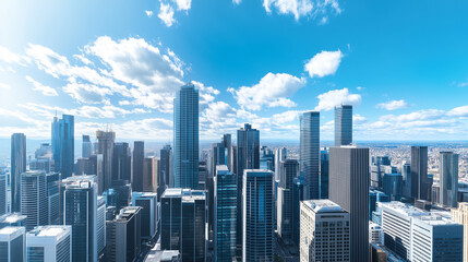 City Skyline and Skyscrapers Under Blue Sky and White Clouds Aerial View