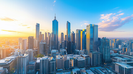 City Skyline and Skyscrapers Under Blue Sky and White Clouds Aerial View