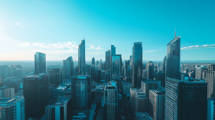 Obraz premium City Skyline and Skyscrapers Under Blue Sky and White Clouds Aerial View