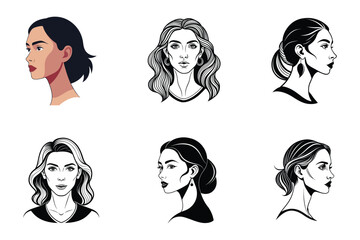 GROUP OF WOMEN FACE VECTOR ONE LINE ART ILLUSTRATION 