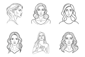 GROUP OF WOMEN FACE VECTOR ONE LINE ART ILLUSTRATION 