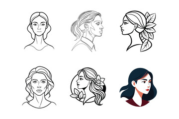 GROUP OF WOMEN FACE VECTOR ONE LINE ART ILLUSTRATION 