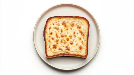 Croque Monsieur on a plate, on white plain isolated, top view