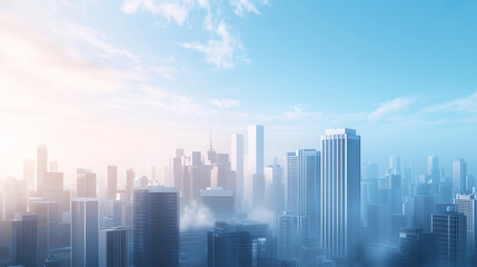 City Skyline and Skyscrapers Under Blue Sky and White Clouds Aerial View