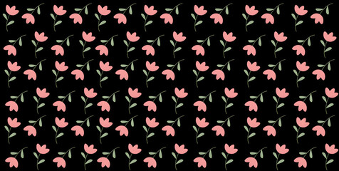 Seamless floral pattern with peach flowers and black background