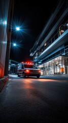 Obraz premium Ambulance responding to emergency call at night in downtown city