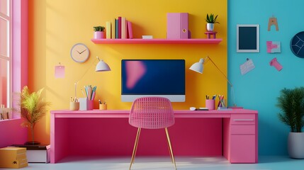 Web UI-UX design, SEO optimization marketing. Studying at home, online education at the university. Web building and cooperation meeting. 3d render illustration. 