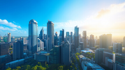 Aerial View of City Skyline and High-Rise Buildings Under Blue Sky and White Clouds