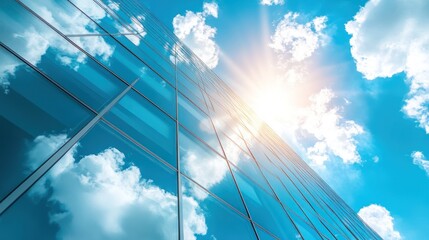 Fototapeta premium A modern glass building reflecting the sky and sunlight.