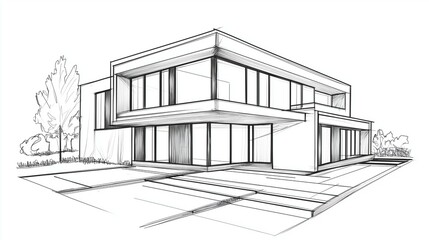 Linear Architectural Sketch Highlighting Modern Detached House Design Concept with Sleek Lines and Innovative Structure