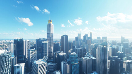 Aerial View of City Skyline and High-Rise Buildings Under Blue Sky and White Clouds