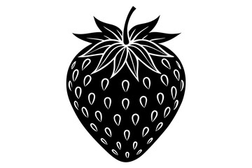 Delicious fruit strawberry silhouette black vector art illustration