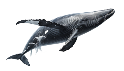 Large blue whale on a transparent background, isolated against a white backdrop