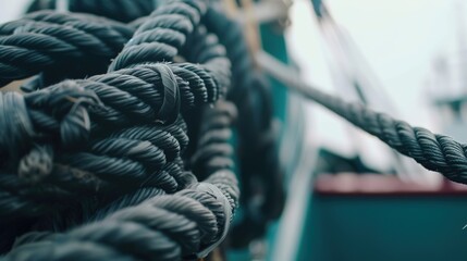 A large web of tangled ropes symbolizing complex business relationships and antitrust issues. Tangled,intertwined,interconnected,antitrust,monopoly,competition,fairness