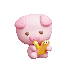 3D cute pig writing a journal, Cartoon animal character, 3D rendering.