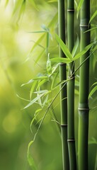 Vibrant bamboo  a detailed showcase of lush green leaves and textured stalks in nature